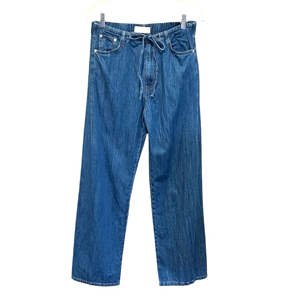 Zara women’s wide leg tie waist blue denim jeans size 4